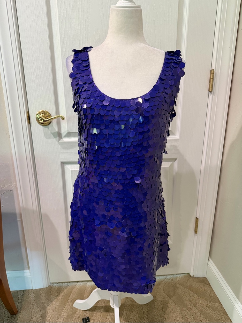 NWT Abaete Sleeveless Sequin Shift Dress in Royal Purple